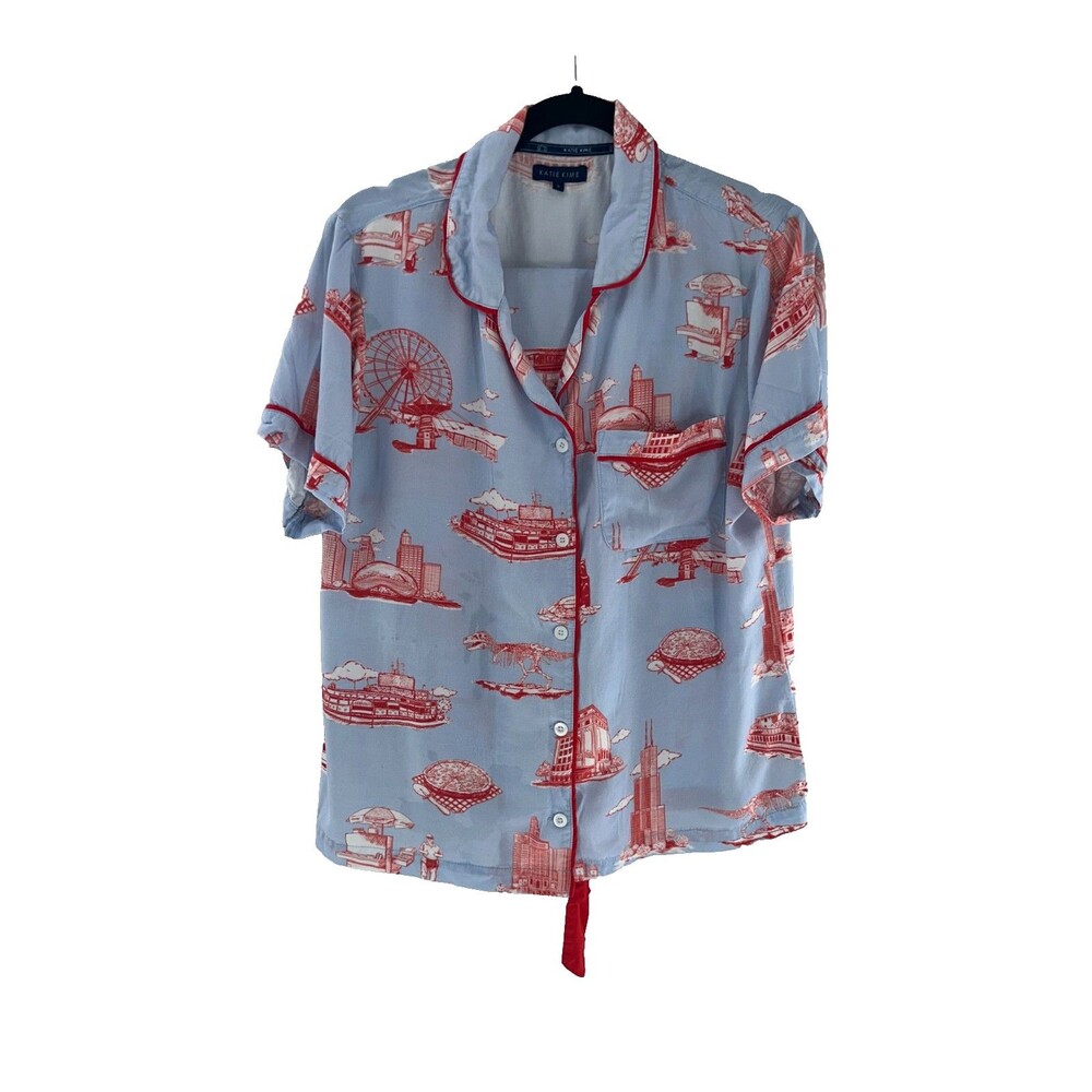 Women's Katie Kime Chicago Toile Short Sleeve Pajama Pants Set Size S